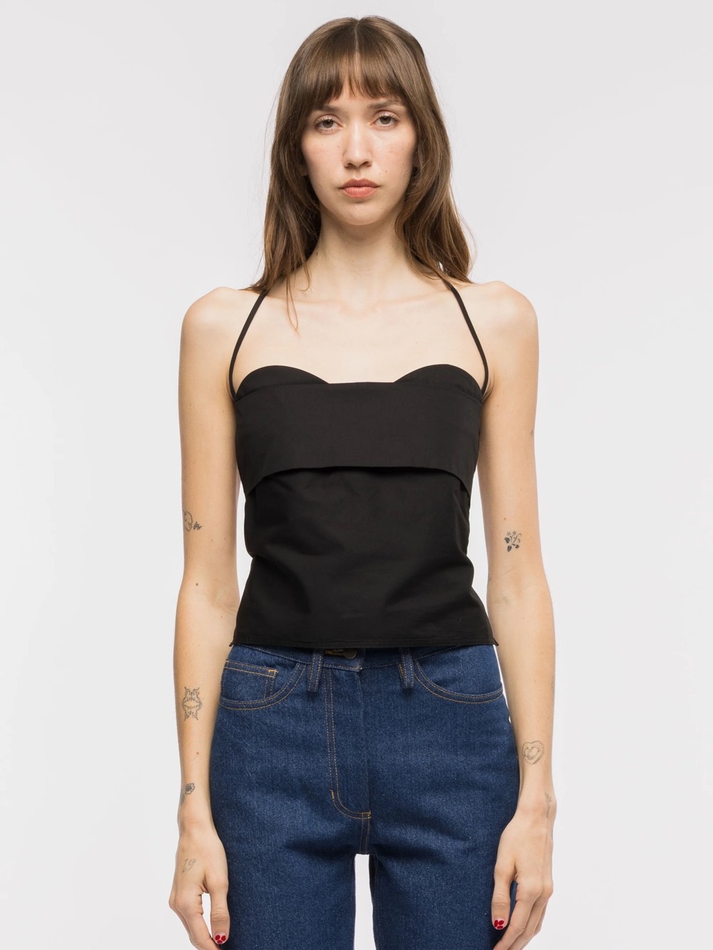 Toit Volant Black Lace Up Back Bandeau Crop Top, Size S NWT